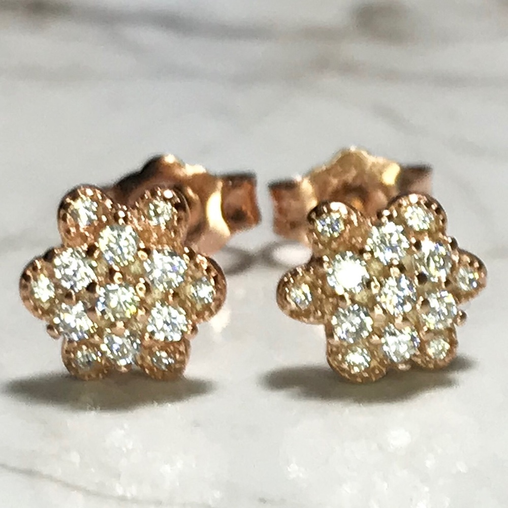 NEW Sterling Silver Rose Gold Flower Earrings